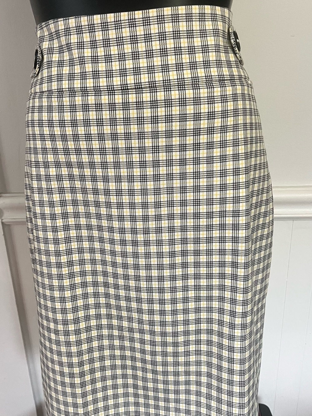 Dkny Navy and Ivory Plaid Pencil Skirt